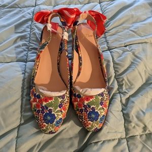 Rare JCrew floral slingback heels with matching necklace